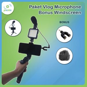 Paket Vlog Microphone + Bonus Windscreen