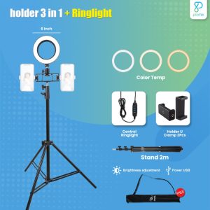Ringlight Holder 3 in 1 | Lampu Studio Foto Livestreaming