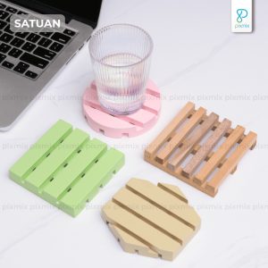 Tatakan Kayu Lingkaran / Persegi / Hexa - Properti Foto Produk Pixmix