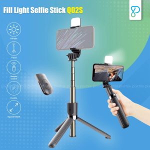 Tripod Tongsis Handphone Fill Light Selfie Stick Q02S / XT02S - Bonus Remote Bluetooth