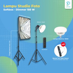 Lampu studio foto profesional bicolor led softbox - Softbox Dimmer 150 W- Paket dengan Stand