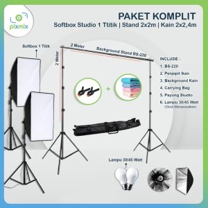 Softbox Studio Foto Paket Komplit 1 Titik | Stand 2 x 2M | Kain 2x2.4M