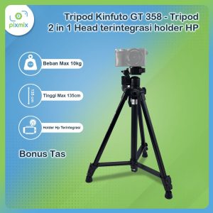 Tripod Kinfuto GT 358 - Tripod 2 in 1 Head  terintegrasi holder HP