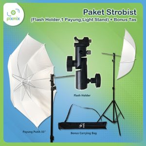 Paket Strobist (Flash Holder,1 Payung,Light Stand) + bonus tas