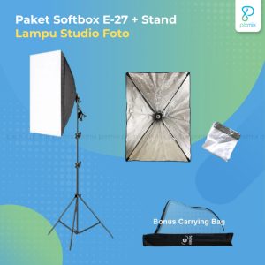 Paket Softbox E-27 Bracket 1 + Stand | Lampu Studio Foto